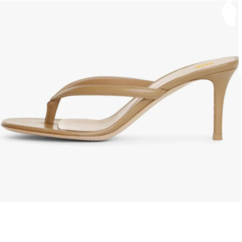 XYD Tan Thong Sandals Mid Heel Flip Flops Open Toe Daily Wearing Slippers